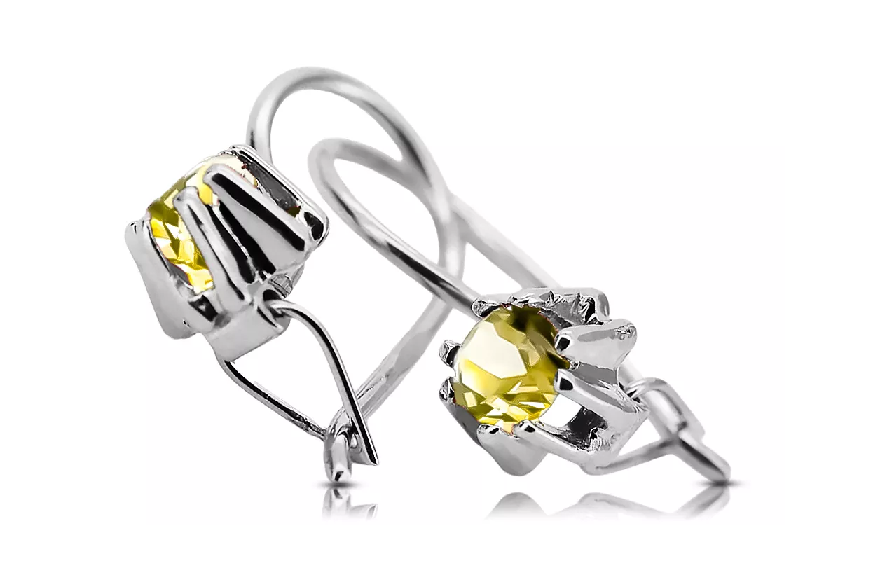 Ασήμι 925 14k 583 Yellow Peridot Σκουλαρίκια vec053s Russian Soviet USSR Vintage style Art Deco style